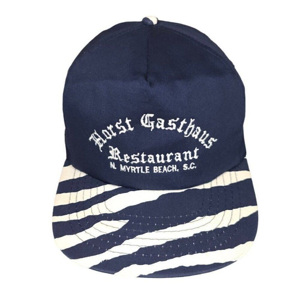 Vintage Horst Gasthaus Restaurant Hat Mens One Size Blue Zebra Stripe Cap NEW